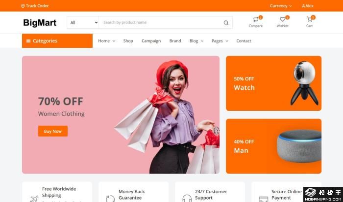 橙色简约综合电商网站Wordpress模板截图