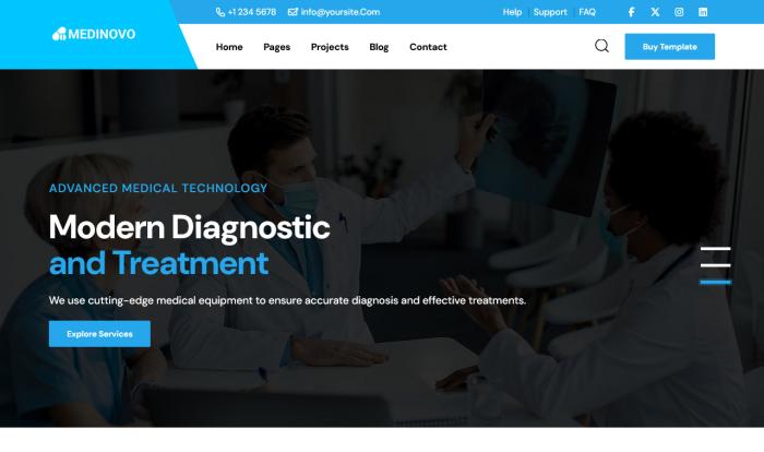 蓝色全科医疗诊所网站Wordpress模板截图