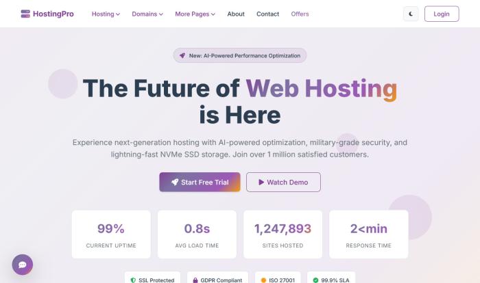 淡紫现代主机服务网站Wordpress模板截图
